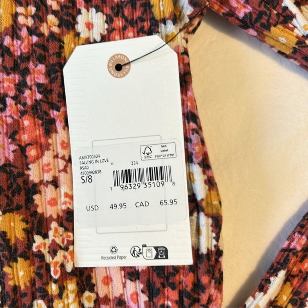 Billabong Small Top Falling in Love in Deep Sienna floral ribbed long sleeve NWT - Picture 10 of 10